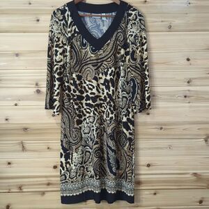 Chico's Dress Womens Medium Animal Print Knee Length Tan and Black